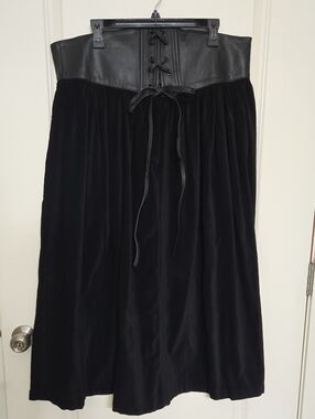 The Pyramid Collection Black Velvet Maxi Skirt  Leather Lace-Up Waist